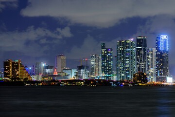 Miami city night. Miami, Florida, USA downtown cityscape.