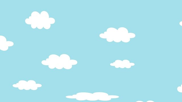 Animation of the white clouds moving against the blue sky with air plane.