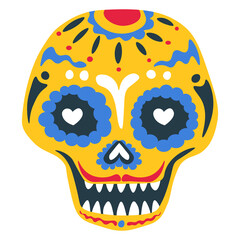 Painted skull, decorated with ornaments, day of the dead