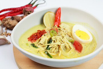 Soto Betawi. Soto (also known as sroto, tauto, or coto) is a traditional Indonesian soup mainly composed of broth, meat, chicken and vegetables. 