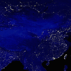 China electric lights map at night. City lights Mixed media