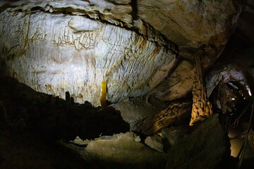 Obraz premium Cave stalactites, stalagmites, and other formations at Marble cave, Crimea
