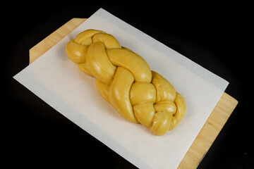 Uncooked Challah bread for Sabbath Holiday. Jewish food background