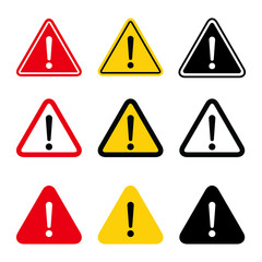 Set of hazard warning, warn symbol vector icon flat sign symbol with exclamation mark isolated on white background