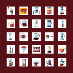 set of icons with coffee preparation methods