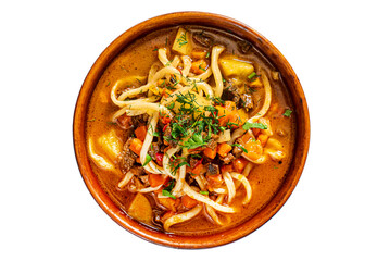 Laghman soup with meat and vegetables