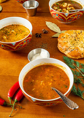 different kind of soups , top view