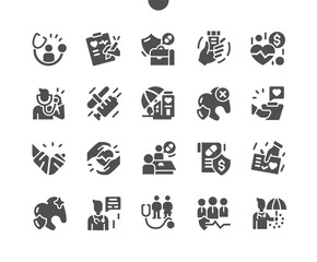 Medical insurance. Healthcare, finance and medical service. Family medicine. Vector Solid Icons. Simple Pictogram