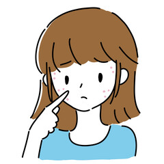 ニキビに悩む若い女性のイラスト