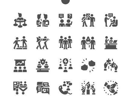 Teamwork and startup. Business people. Successful team. Group of young businessmen. Communication and networking. Vector Solid Icons. Simple Pictogram