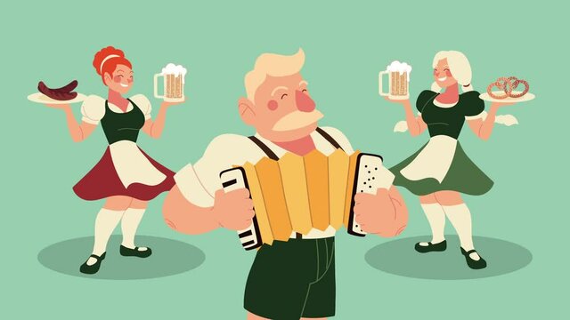 oktoberfest celebration animation with group people germany