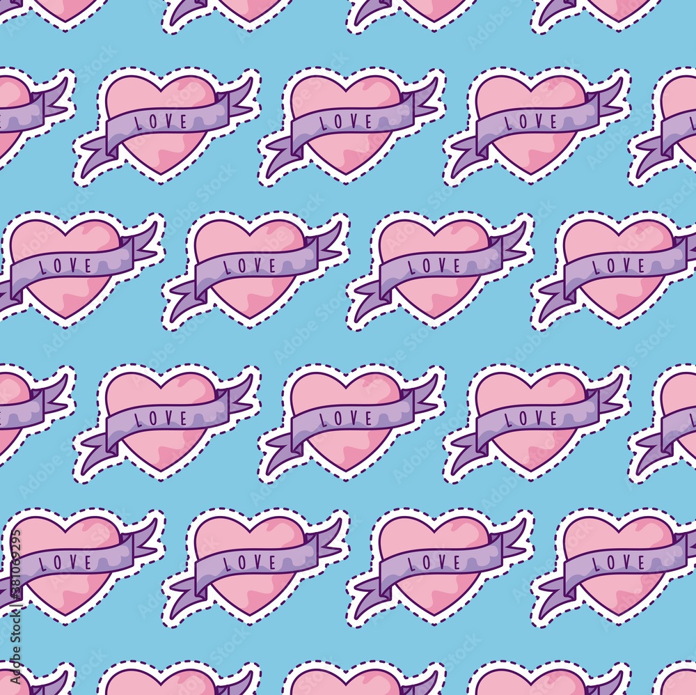Poster pattern with heart and ribbon, patch style