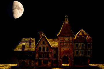 House under moon light (miniature)