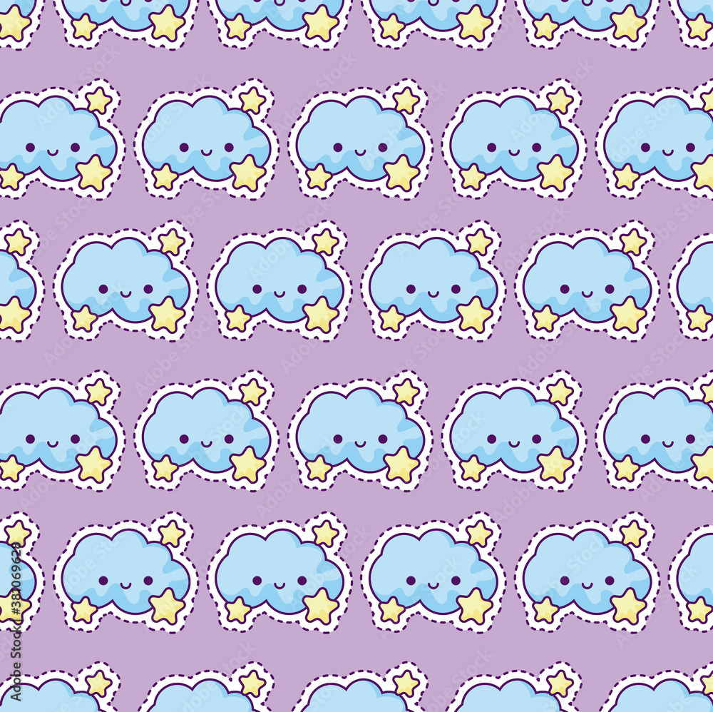 Poster pattern of clouds and stars, patch style