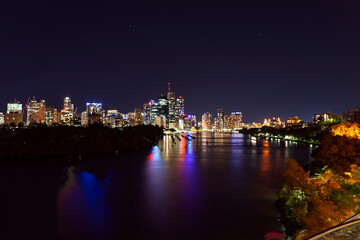 Long exposure photo of Brisbane skyline at night