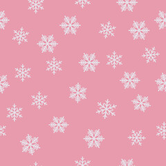 seamless pattern with snowflakes, pink color vector background