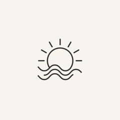 Sun and wave logo or icon or badge or tattoo minimalistic thin lined vector illustration.