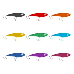Fishing lure icon, color set