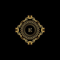 Letter E Luxury Ornament Logo. Monogram Crest Initial Letter Vector Design.