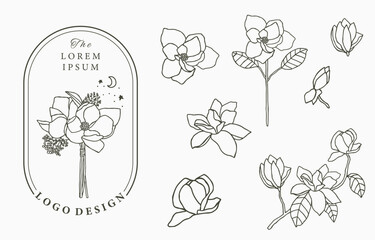 Beauty occult logo collection with geometric,magnolia,moon,star,flower.Vector illustration for icon,logo,sticker,printable and tattoo © piixypeach