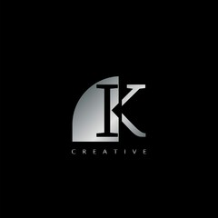 Metal K Letter Logo Illustration Template. Abstract techno half negative space style.