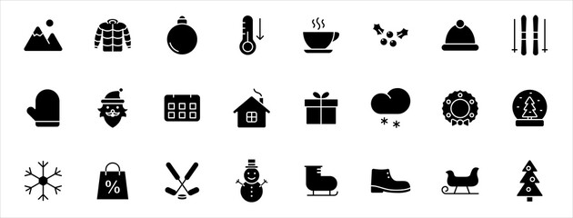 winter silhouette vector icons isolated on white. winter icon set for web, mobile apps, ui design and print