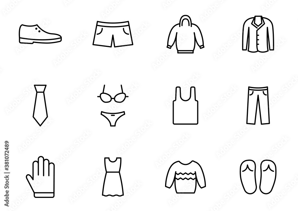 Poster clothes line vector icons isolated on white. clothes icon set for web and ui design, mobile apps and