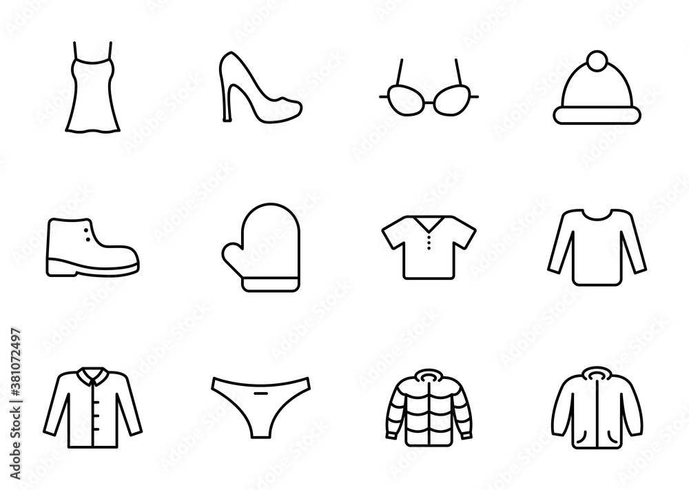 Poster clothes linear vector icons isolated on white. clothes icon set for web and ui design, mobile apps a