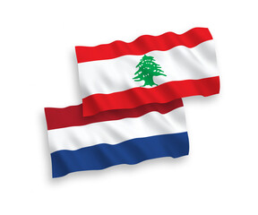 Flags of Lebanon and Netherlands on a white background