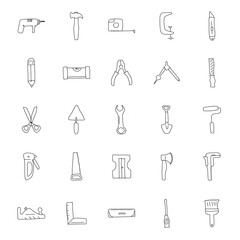 work tools hand drawn linear doodles isolated on white background. work tools icon set for web and ui design, mobile apps and print products