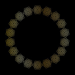 Floral round gold frame with roses. Festive banner. Vector illustration EPS10