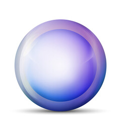 Glass purple ball or precious pearl. Glossy realistic ball, 3D abstract vector illustration highlighted on a white background. Big metal bubble with shadow.
