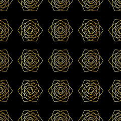 Floral gold seamless pattern with roses. Festive banner. Vector illustration. EPS10