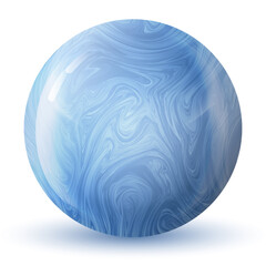 Glass blue ball or precious pearl. Glossy realistic ball, 3D abstract vector illustration highlighted on a white background. Big metal bubble with shadow.