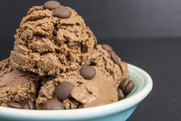 dark chocolate ice cream scoops with chocolate drops