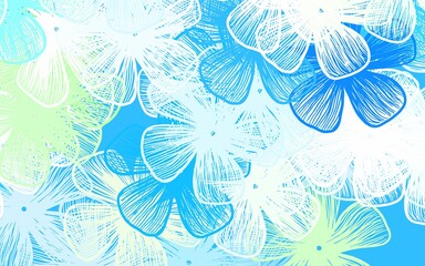 Fototapeta na wymiar Light Blue, Green vector doodle pattern with flowers