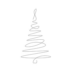 Christmas tree silhouette one line drawing. Vector illustration