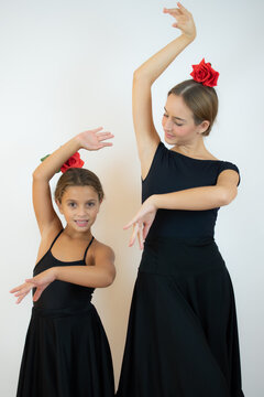 Two young flamenco dancers Spain woman on white background