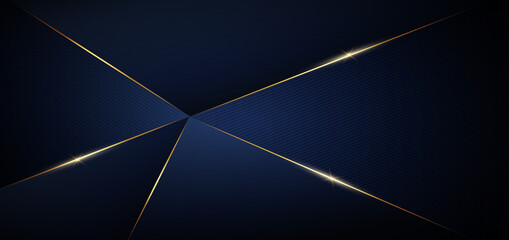 Abstract dark blue design geometric background decor golden lines with copy space for text. Luxury style.