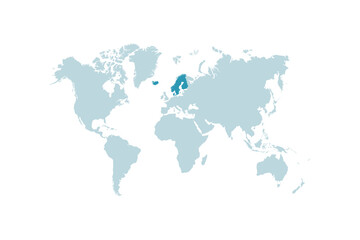 Fototapeta na wymiar Scandinavian countries on the world map, vector illustration