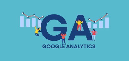 GA google analytics. Acronym of profitable trade and successful financial income distribution corporate business protection of retail product industrial loans and countering crisis vector. - obrazy, fototapety, plakaty