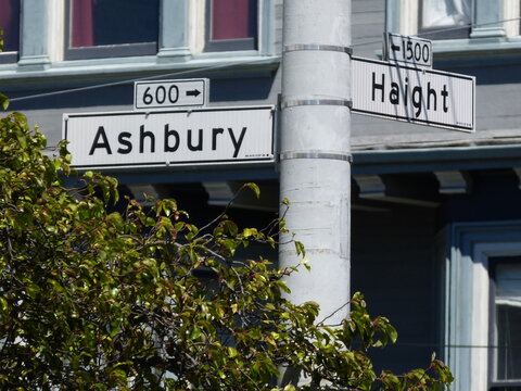 Haight Ashbury sign in San Francisco - famous hippie attraction from the 60s