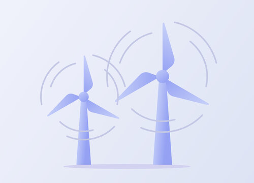 Wind energy concept rotating propeller white isolated background with flat style