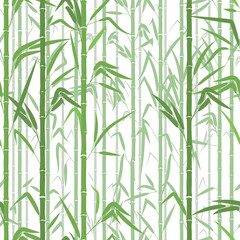 Fototapeta na wymiar Bamboo forest. Monochrome seamless pattern. Vector illustration on white background. Texture or pattern for Wallpaper, fabrics, wrapping paper in an eco - friendly theme.