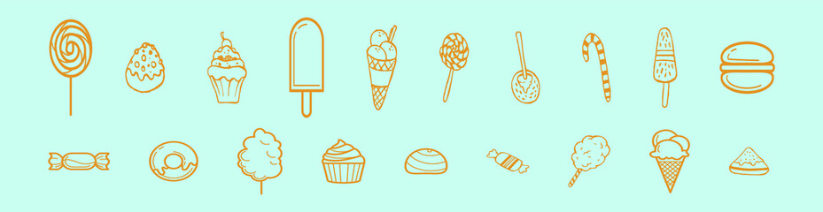 set of sweet foods icon design template with various models. vector illustration isolated on blue background