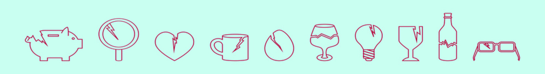 set of broken bottle cartoon icon design template with various models. vector illustration isolated on blue background