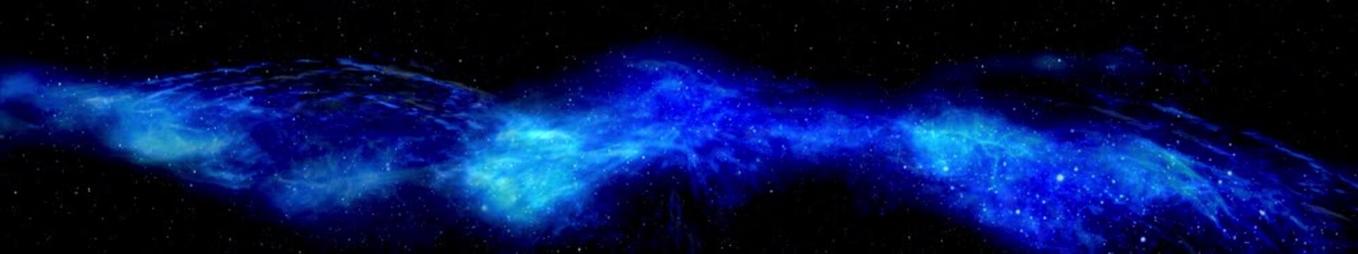 Wide Space background seamless loop 4096x768 25 fps, cosmos loop with abstract nebulas, flying through space
