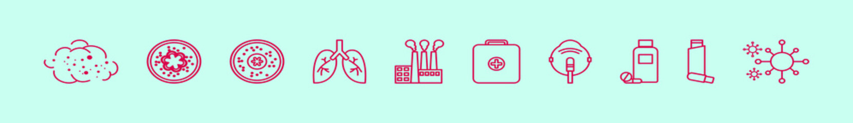 set of asthma cartoon icon design template with various models. vector illustration isolated on blue background