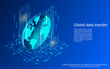 Data transfer, global communications flat 3d isometric vector concept illustration