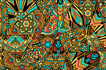 Seamless Abstract patchwork from ethnic tribal pattern. African, mexican motif.  Background template for card, web design, wallpaper, cover, textile. Vector illustration.